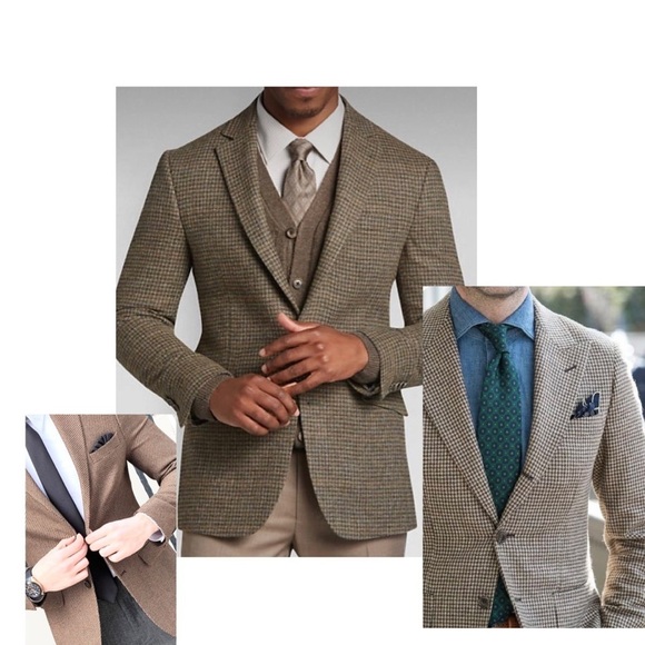 Jos A Banks Wool Blazer Sports Coat Tan Gun club check 42R - Picture 15 of 16